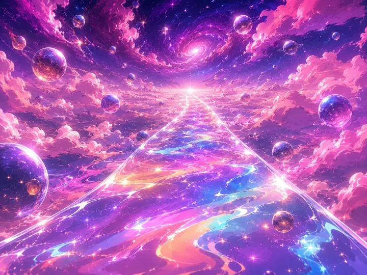 A road of light winding between planets